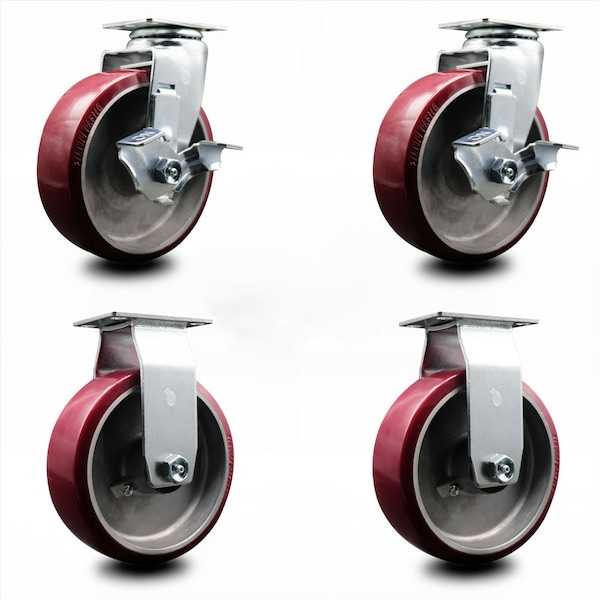 Service Caster 6 Inch Poly on Aluminum Caster Set with Ball Bearings 2 Brakes 2 Rigid SCC SCC-20S620-PAB-TLB-2-R-2 - main
